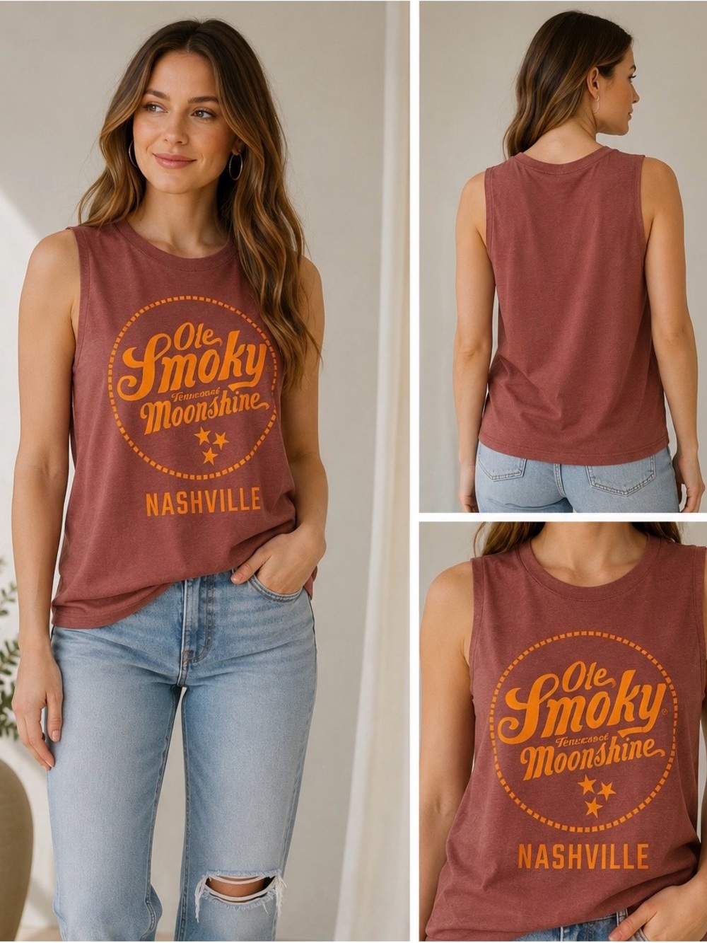 Ole Smoky Moonshine Nashville Graphic Muscle Tank Top Women’s Size NL Mauve